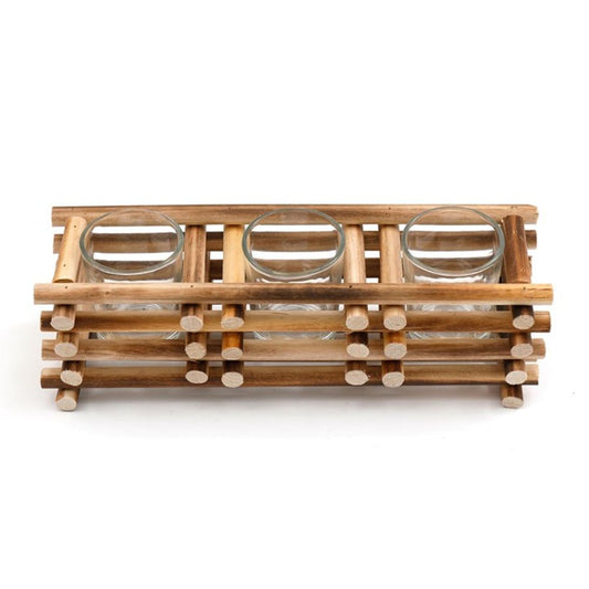 27cm Stacked Wood Triple Tealight Holder