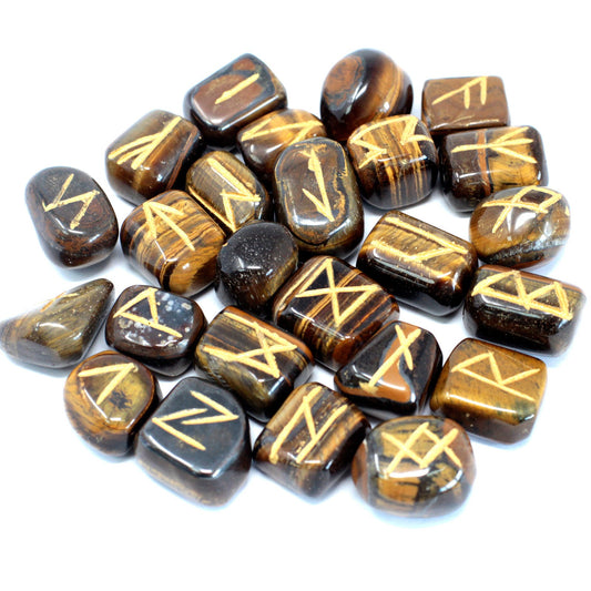 Runes Stone Set in Pouch Tiger Eye