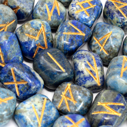 Runes Stone Set in Pouch Lapis