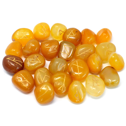 Runes Stone Set in Pouch Yellow Onyx