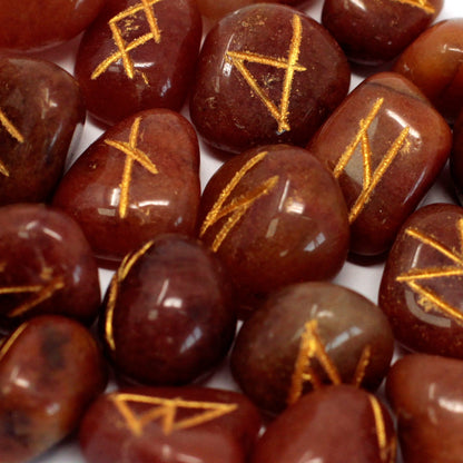 Runes Stone Set in Pouch Red Aventurine