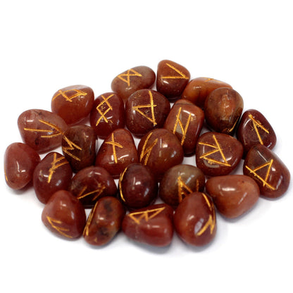 Runes Stone Set in Pouch Red Aventurine