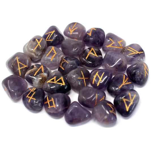 Runes Stone Set in Pouch Amethyst