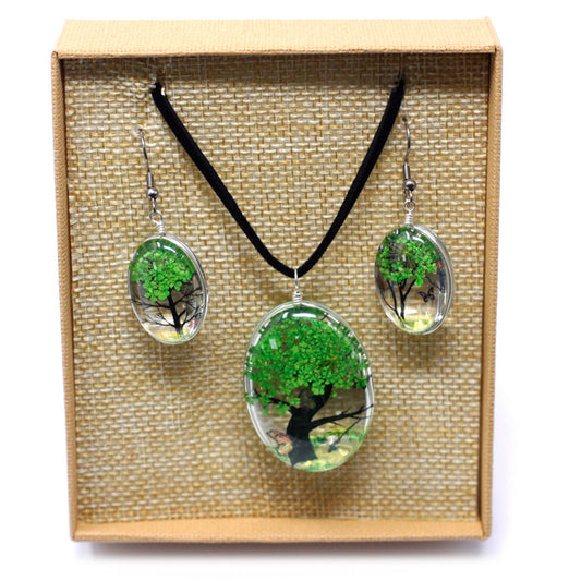 Green Pressed Flowers Tree of Life Set