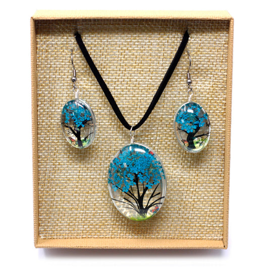 Teal Pressed Flowers Tree of Life Set