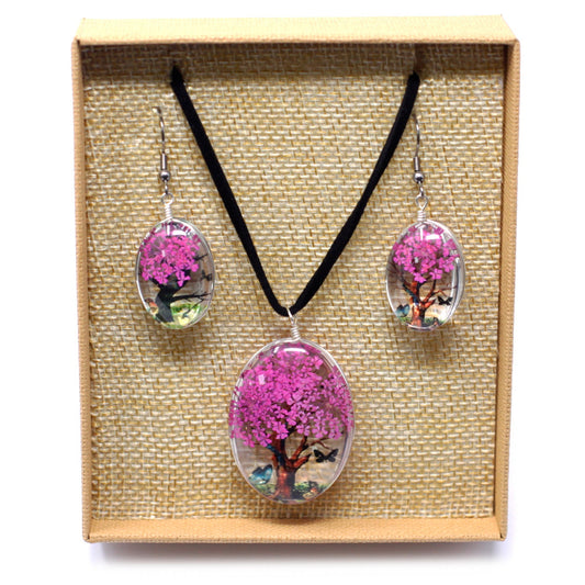 Bright Pink Pressed Flowers Tree of Life Set