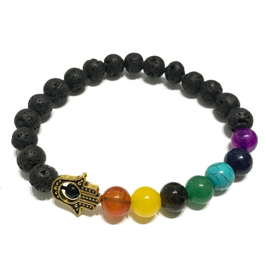 Lava Stone Bracelet Hamsa Chakra