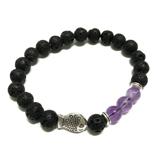 Lava Stone Bracelet Fish Amethyst