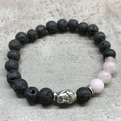 Lava Stone Bracelet Buddha Rose Quartz