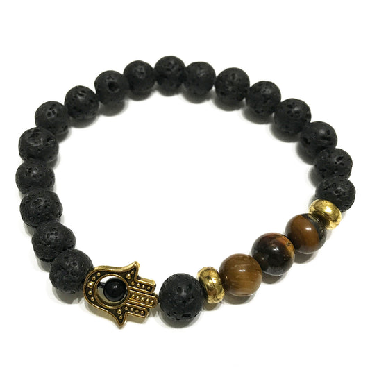 Lava Stone Bracelet Hamsa Tigereye