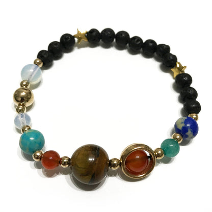 Lava Stone Bracelet Gold Solar System