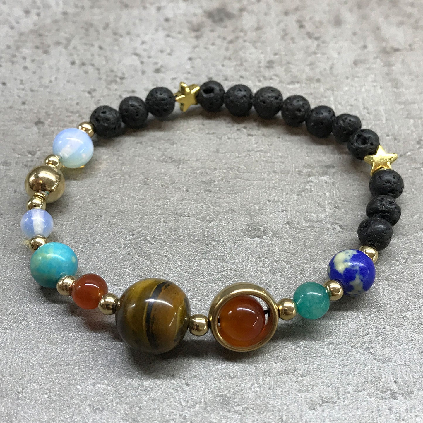 Lava Stone Bracelet Gold Solar System