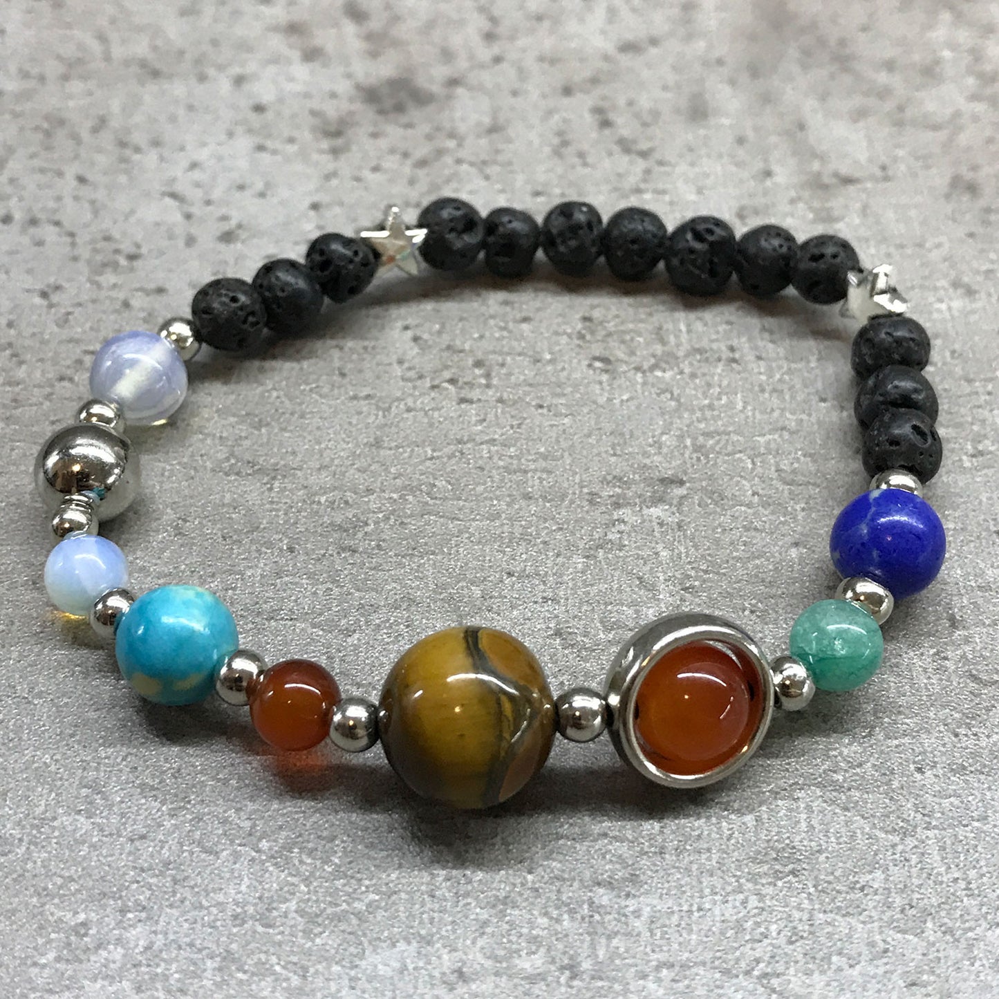 Lava Stone Bracelet Silver Solar System