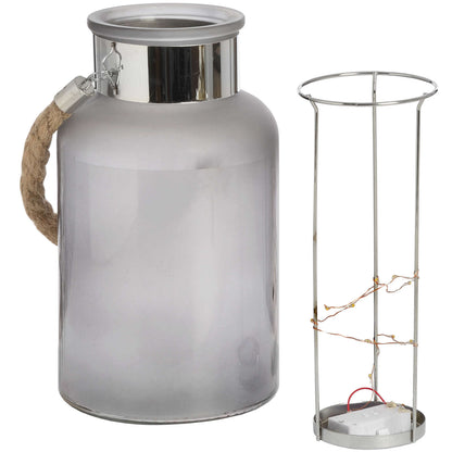 Frosted Glass Lantern with Rope Detail and Interior LED