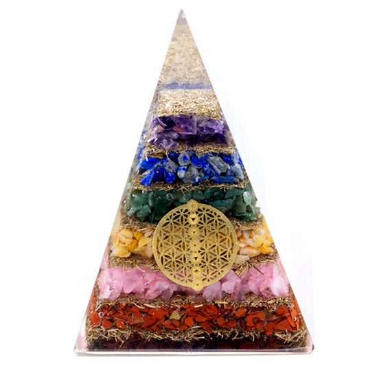 Orgonite Pyramid Seven Chakra Flower of Life 70 mm