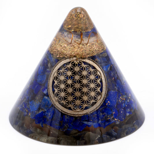 Orgonite Cone Lapis Flower of Life Suspended Quartz 90 mm