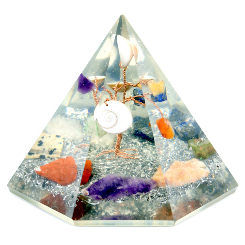 Orgonite 7 sided Pyramid Gemstone Wisdom Tree 90 mm