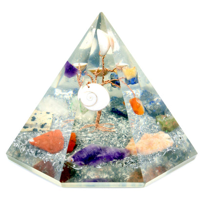 Orgonite 7 sided Pyramid Gemstone Wisdom Tree 90 mm