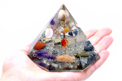 Orgonite 7 sided Pyramid Gemstone Wisdom Tree 90 mm