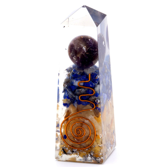 Orgonite Obelisk Power Point Copper, Lapis and Yellow Aventurine 90x25 mm