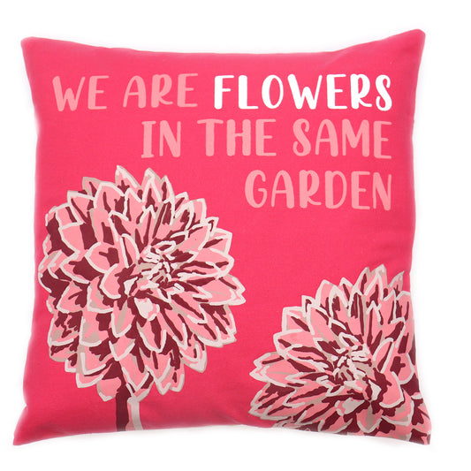 We are Flowers Olive, Pink and Natural Printed Cotton Cushion Cover