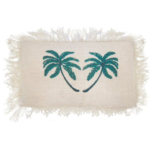 Linen Cushion Cover 30x50cm Palm Tree with Fringe