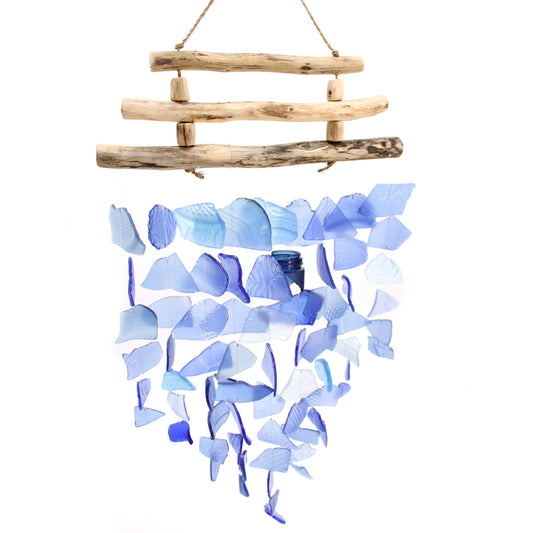 Three Stick All Blues Recycled Glass Wind Chime