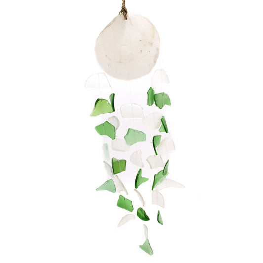 Copis and Glass Drop Green and White Recycled Glass Wind Chime