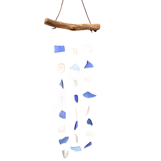 Three Drop Blue and White Recycled Glass Wind Chime