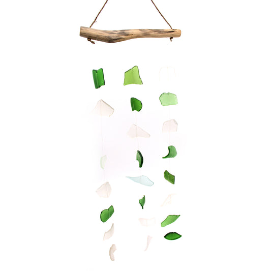 Three Drop Green and White Recycled Glass Wind Chime