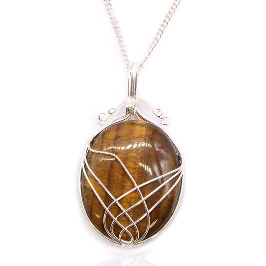 Tiger Eye Swirl Wrapped Gemstone Necklace