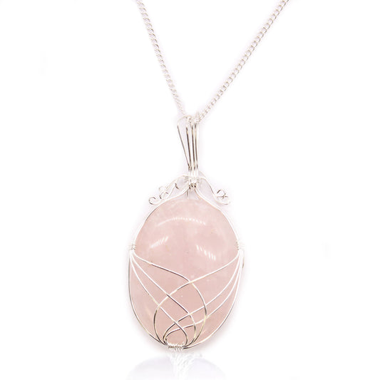 Rose Quartz Swirl Wrapped Gemstone Necklace