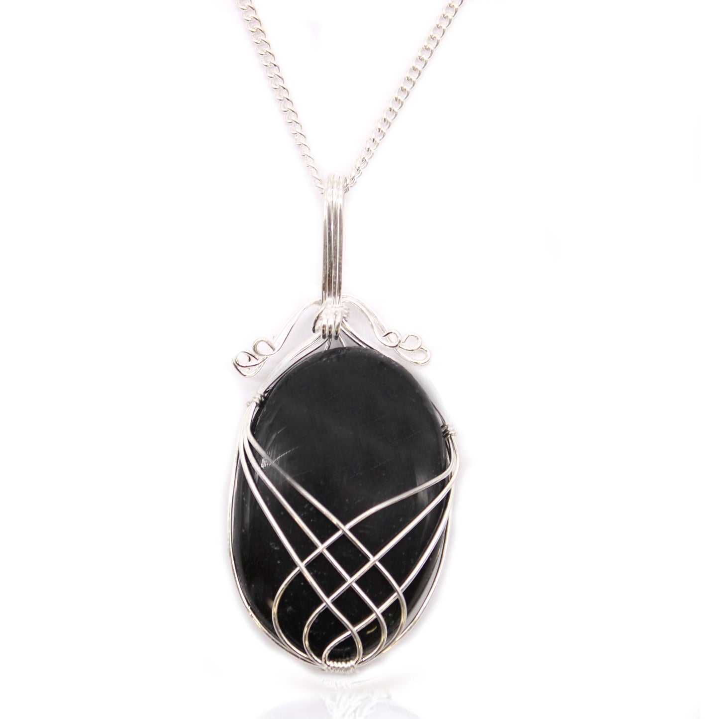 Black Onyx Swirl Wrapped Gemstone Necklace