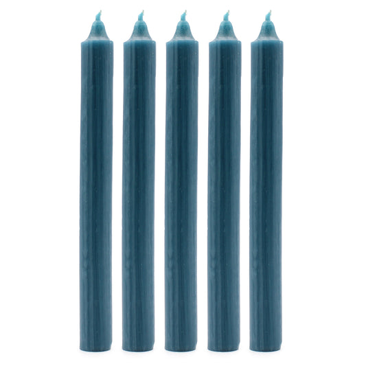 Pack of 5 Rustic Teal Solid Colour Dinner Candles