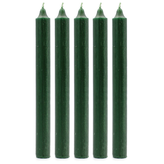 Pack of 5 Rustic Holly Green Solid Colour Dinner Candles