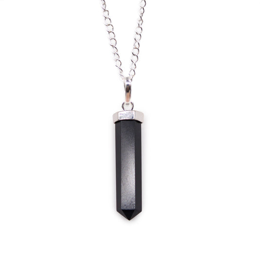 Black Agate Gemstone Classic Point Pendant