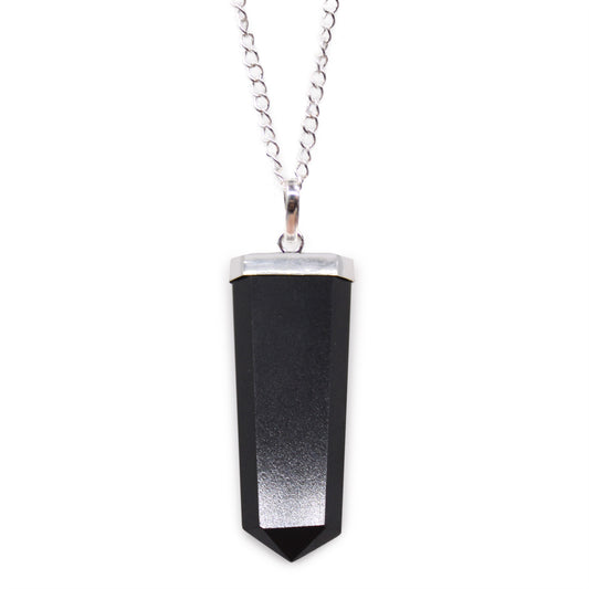 Black Agate Gemstone Flat Pencil Pendant