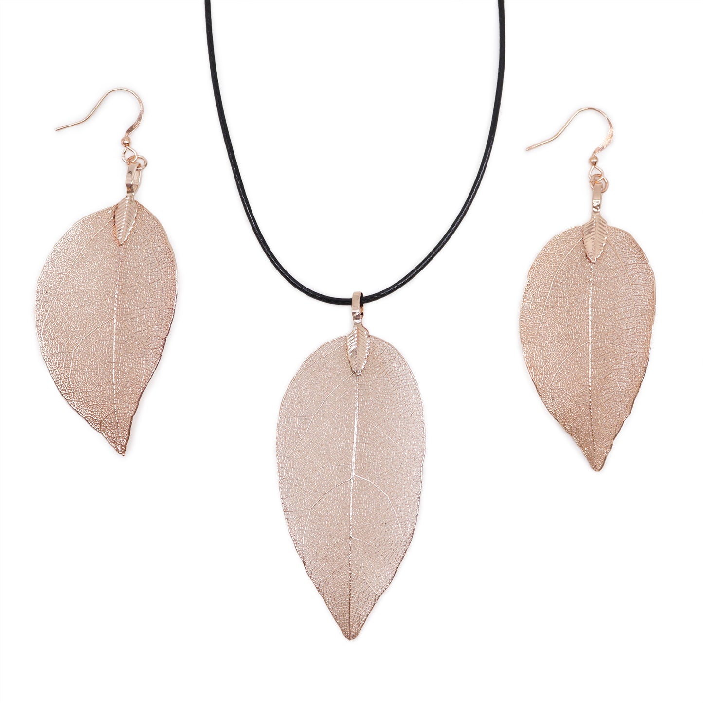 Pink Gold Necklace & Earring Set Bravery Leaf