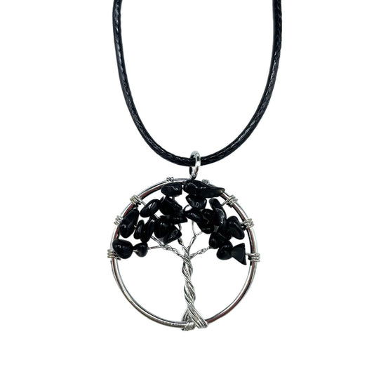 Black Agate Tree of Life Pendant