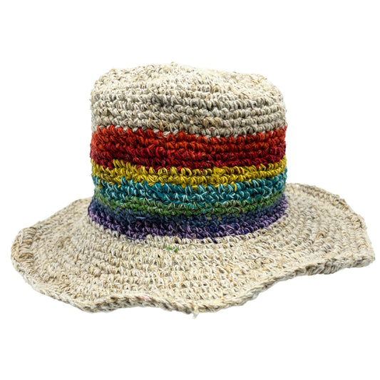 Hand-Knited Hemp & Cotton Boho Festival Hat Rainbow