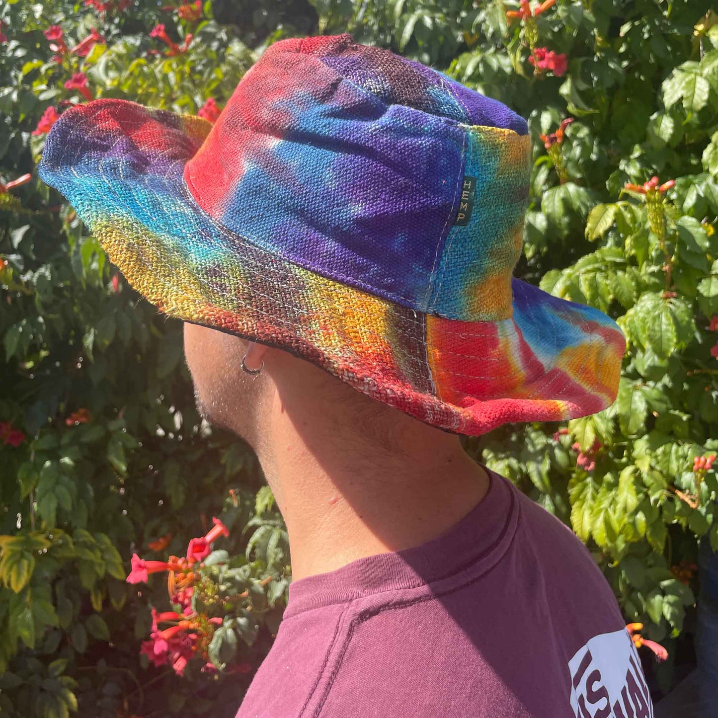 Patched and Wired Hemp & Cotton Boho Festival Hat Tiedye