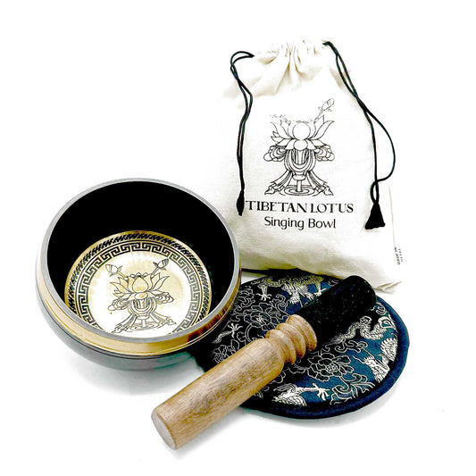 Hand Beaten & Engraved Singing Bowl Gift Set 14cm Lotus Flower