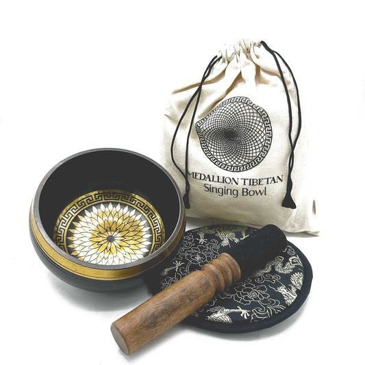 Hand Beaten & Engraved Singing Bowl Gift Set 14cm Round Medallions