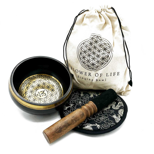 Hand Beaten & Engraved Singing Bowl Gift Set 14cm Flower of Life