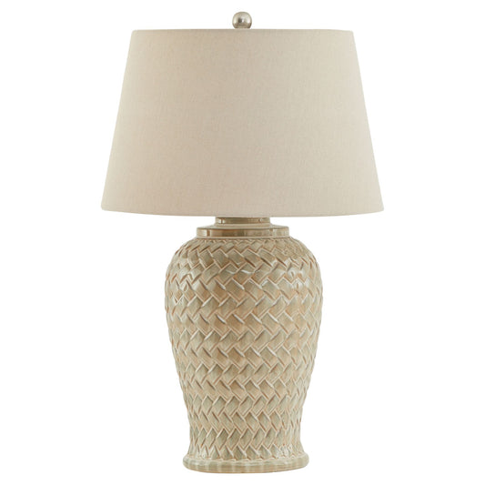 Woven Ceramic Table Lamp With Linen Shade