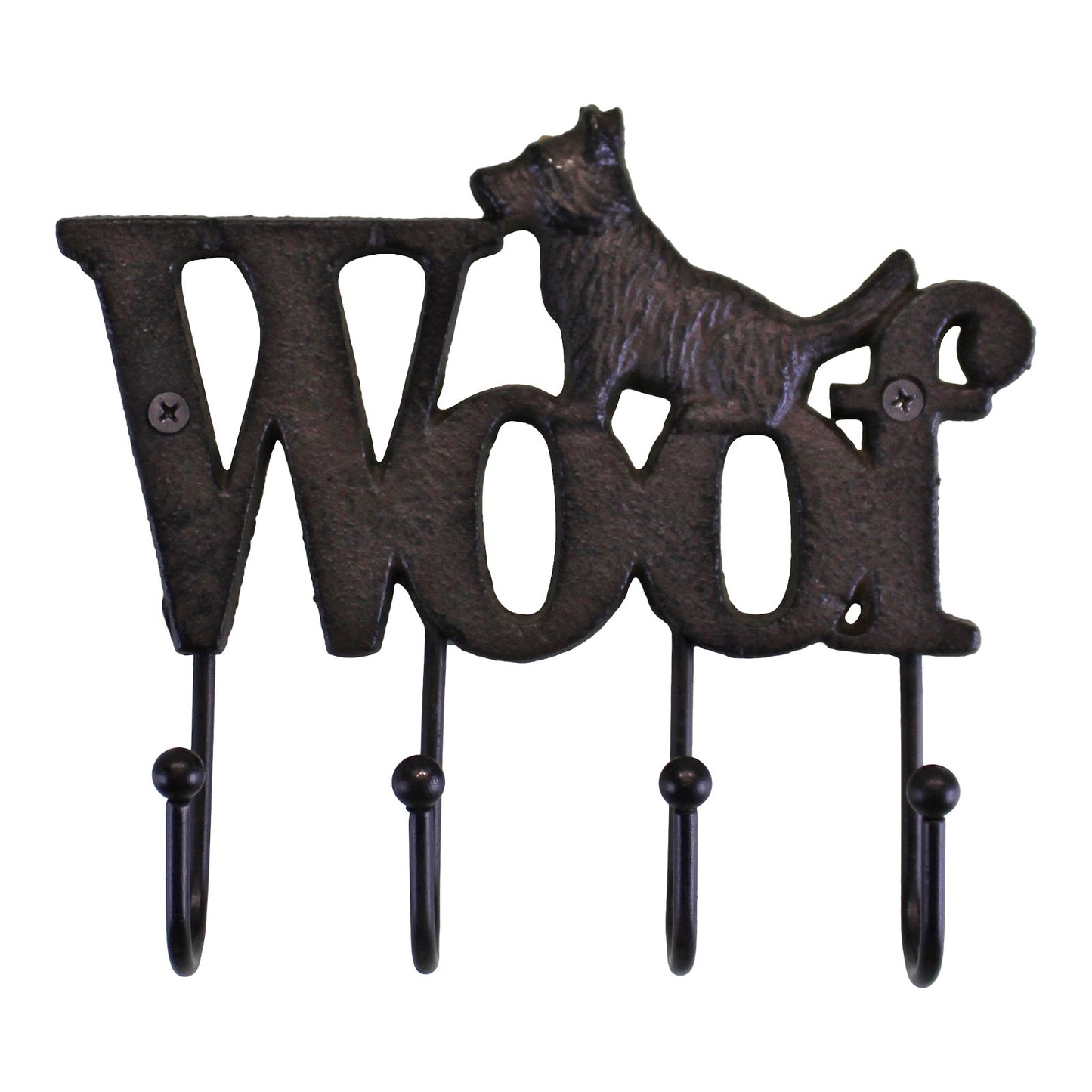 Rustic Cast Iron Wall Hooks, Dog Design With 4 Hooks