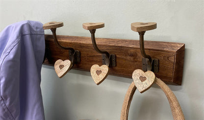 Mango Wood Heart 4 Double Coat Hooks