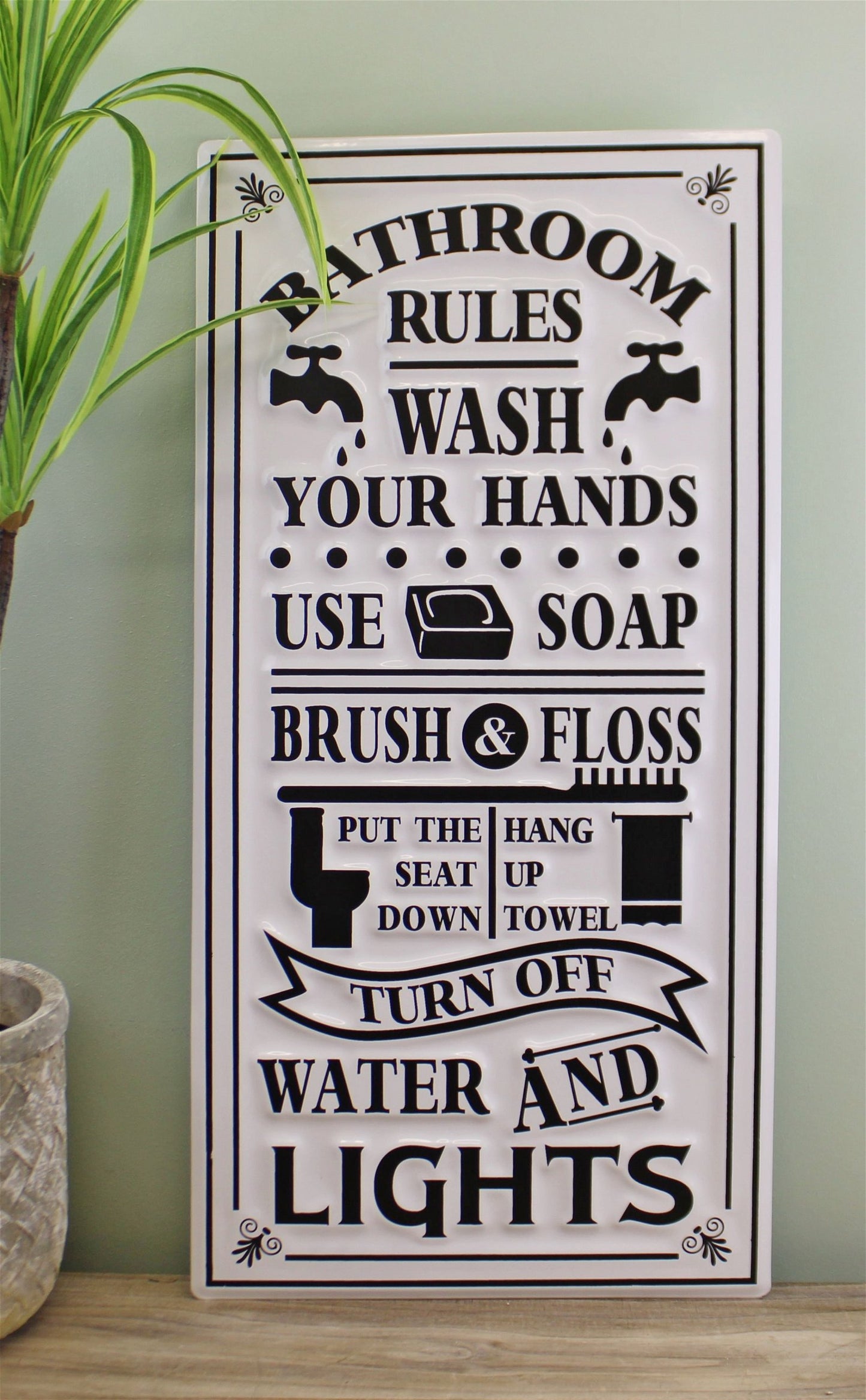 Metal, Wall Hanging Bathroom Rules Plaque