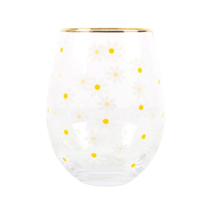 All Over Daisy Print Stemless Wine Glass