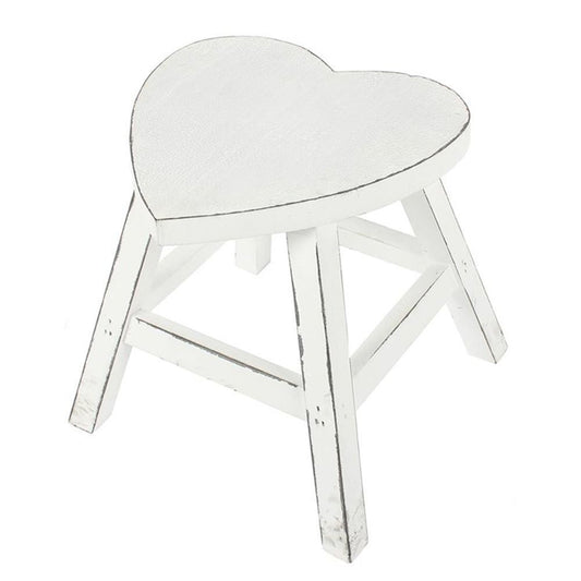 White Shabby Heart Stool